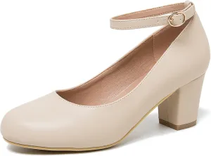 Women's Low Block Chunky Heels Ankle Strap Pumps Closed Round Toe Dress Wedding Office Work Church Shoes