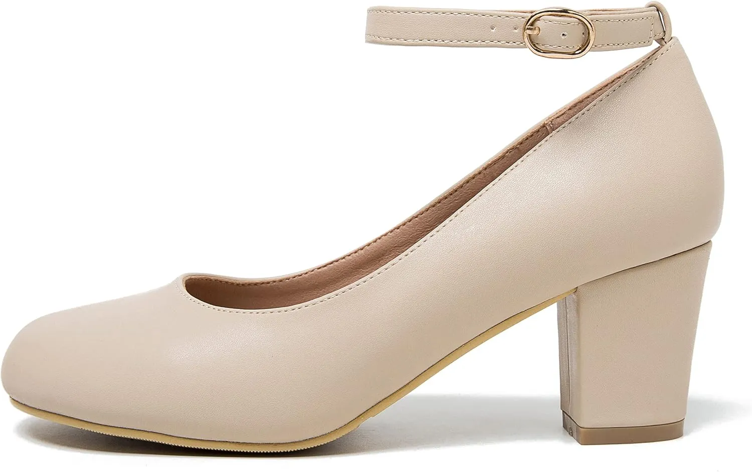 Women's Low Block Chunky Heels Ankle Strap Pumps Closed Round Toe Dress Wedding Office Work Church Shoes