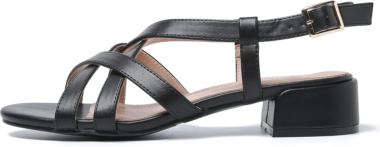 Women's Open Toe Cross Straps Low Block Chunky Heels Slingback Sandals Party Dress Summer Shoes
