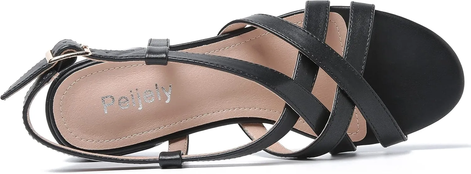Women's Open Toe Cross Straps Low Block Chunky Heels Slingback Sandals Party Dress Summer Shoes