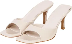 Women's Pu Kitten Heel Fish Mouth Dress Sandals Comfortable Square Open Toe One-Strap Stiletto Backless One-Step Sexy Sandals Suitable for Business Work Party