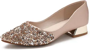 Women's Pumps, Closed Toe Chunky Heels for Women, Comfortable Work Pumps Shoes, Pointed Toe Rhinestones Dress Wedding Pumps for Women