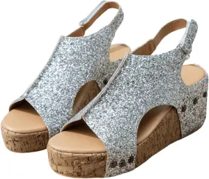 Women's Sandals Comfortable Walking Bohemia Platform Wedge Sandals: Flatform Open Toe Sparkly Glitter Summer Dress Shoes