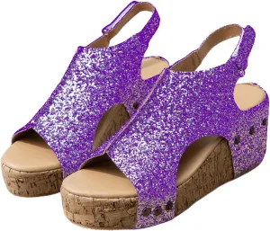 Women's Sandals Comfortable Walking Bohemia Platform Wedge Sandals: Flatform Open Toe Sparkly Glitter Summer Dress Shoes