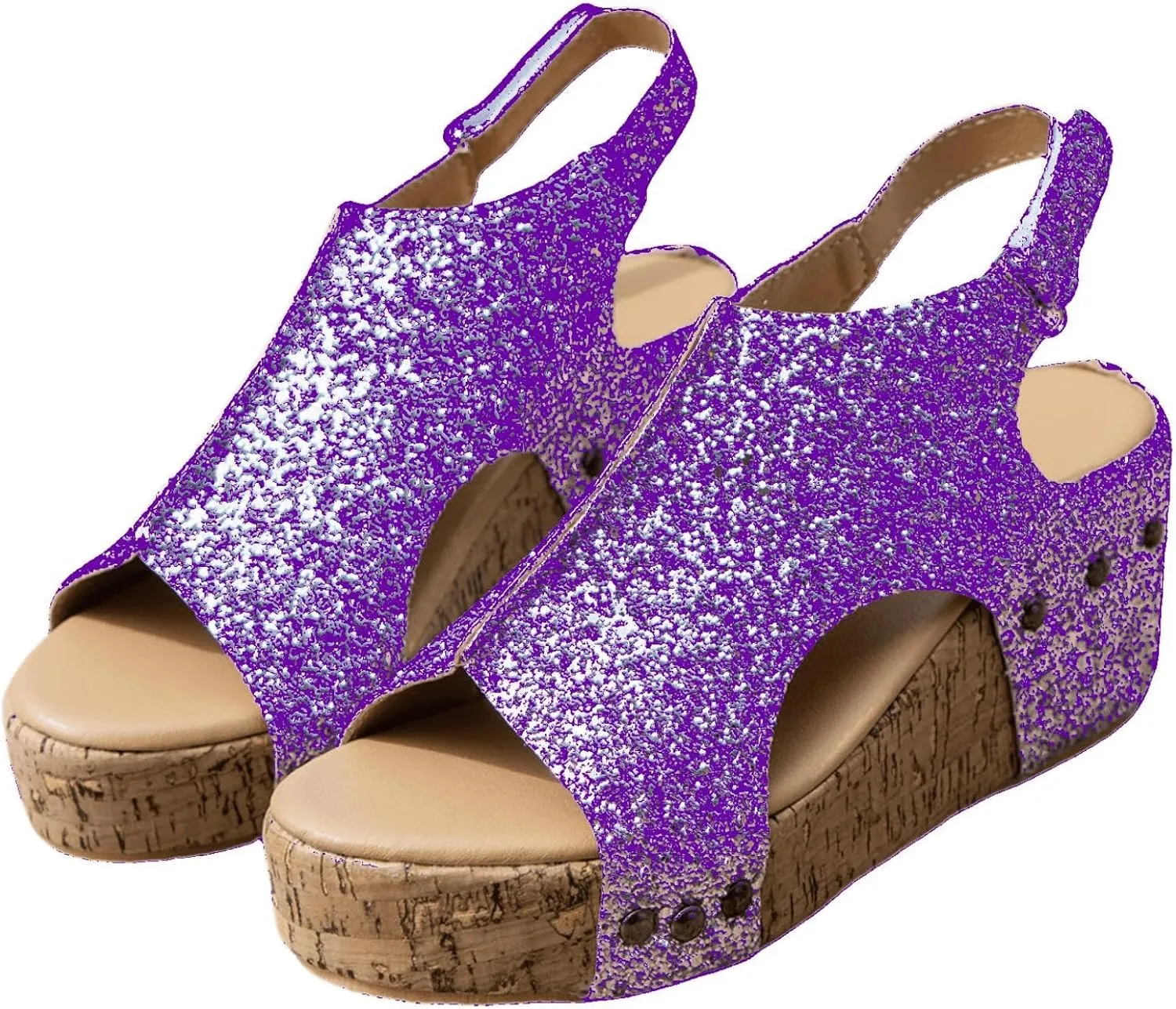 Women's Sandals Comfortable Walking Bohemia Platform Wedge Sandals: Flatform Open Toe Sparkly Glitter Summer Dress Shoes