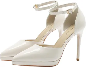 Womens Sandals Platform Ankle Strap Stiletto High Heel Dress Waterproof Pointed Toe Heels Closed Pumps Patent Leather Office Wedding Party Shoes