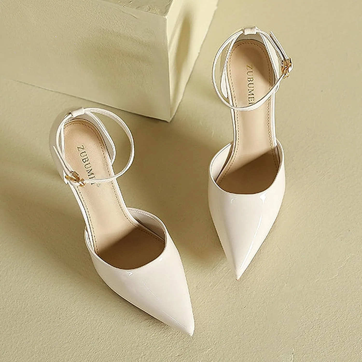 Womens Sandals Platform Ankle Strap Stiletto High Heel Dress Waterproof Pointed Toe Heels Closed Pumps Patent Leather Office Wedding Party Shoes