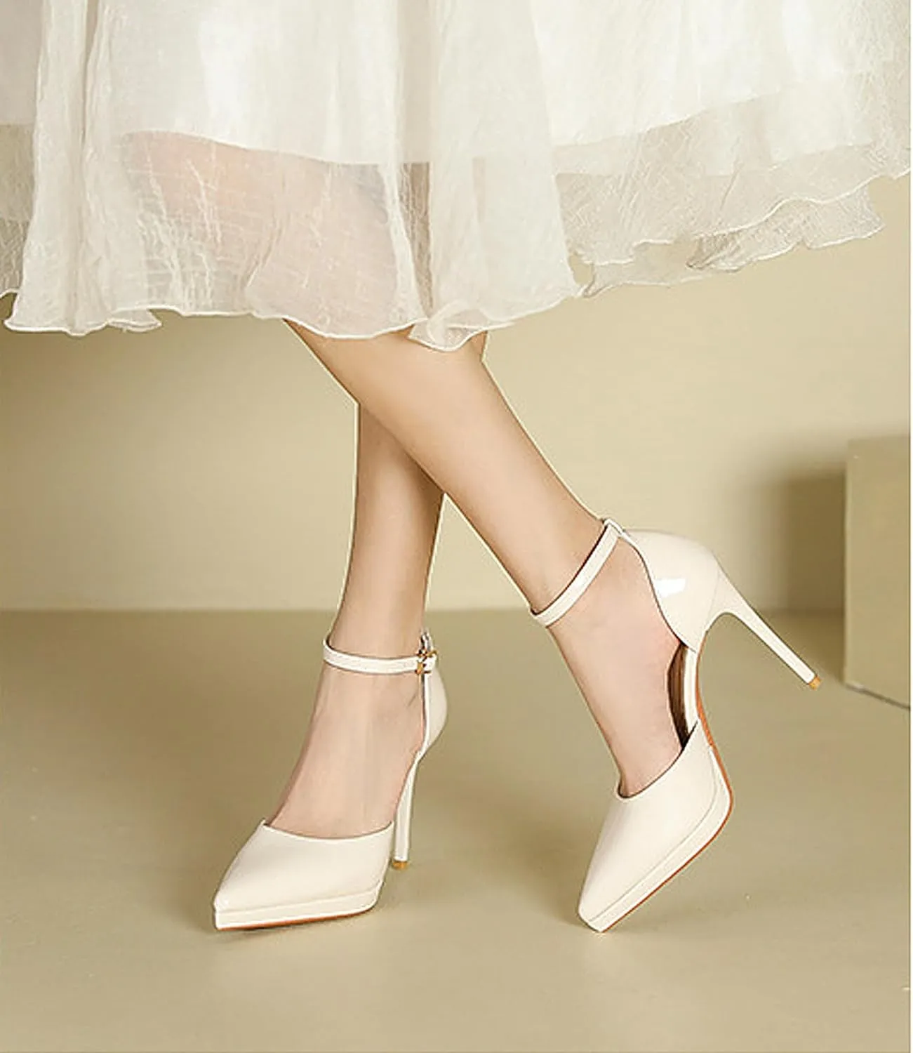 Womens Sandals Platform Ankle Strap Stiletto High Heel Dress Waterproof Pointed Toe Heels Closed Pumps Patent Leather Office Wedding Party Shoes