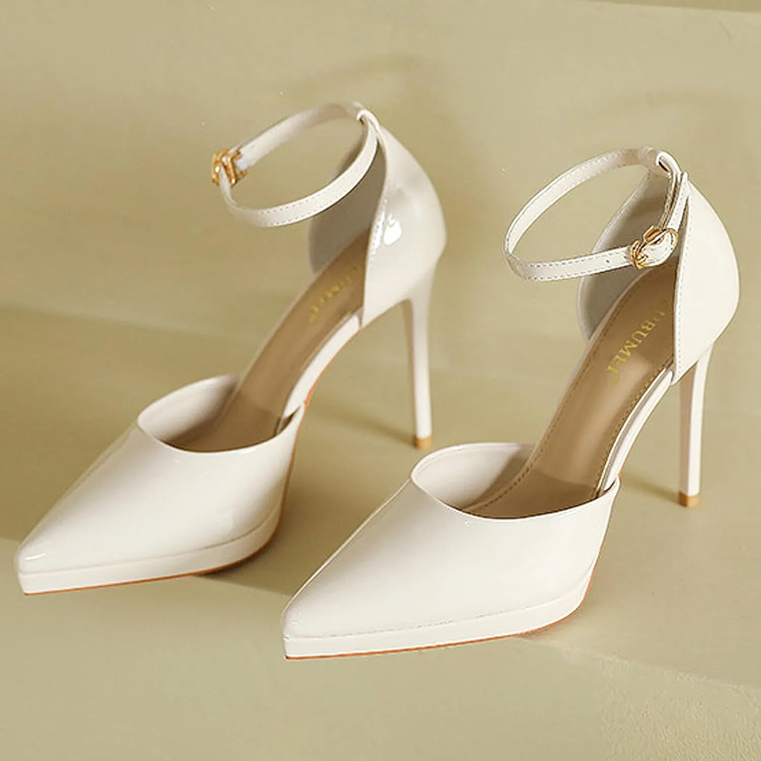 Womens Sandals Platform Ankle Strap Stiletto High Heel Dress Waterproof Pointed Toe Heels Closed Pumps Patent Leather Office Wedding Party Shoes