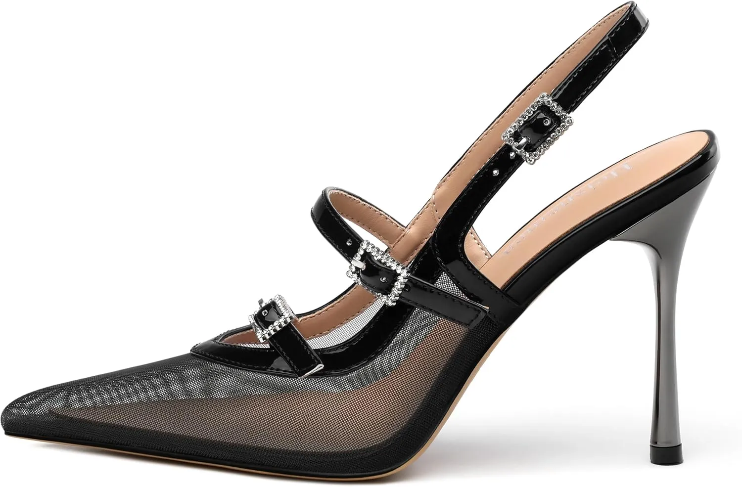Womens Slingback Heels for Women Pointed Toe Closed Porosity Mesh Pumps Slip on Heeled Sandals Party Work Dress Shoes 3.5 Inch