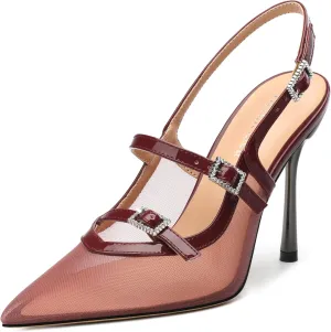 Womens Slingback Heels for Women Pointed Toe Closed Porosity Mesh Pumps Slip on Heeled Sandals Party Work Dress Shoes 3.5 Inch