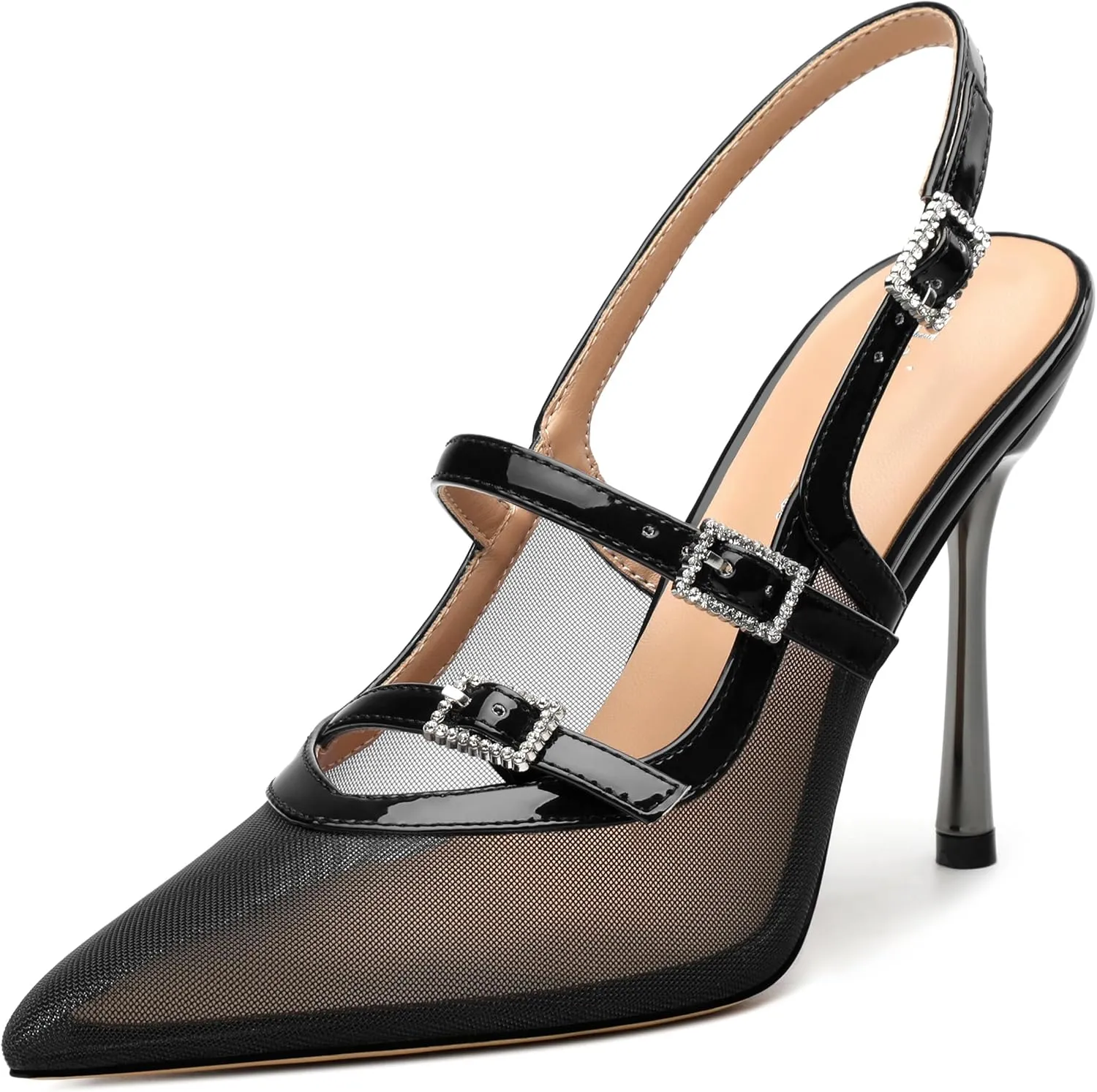 Womens Slingback Heels for Women Pointed Toe Closed Porosity Mesh Pumps Slip on Heeled Sandals Party Work Dress Shoes 3.5 Inch