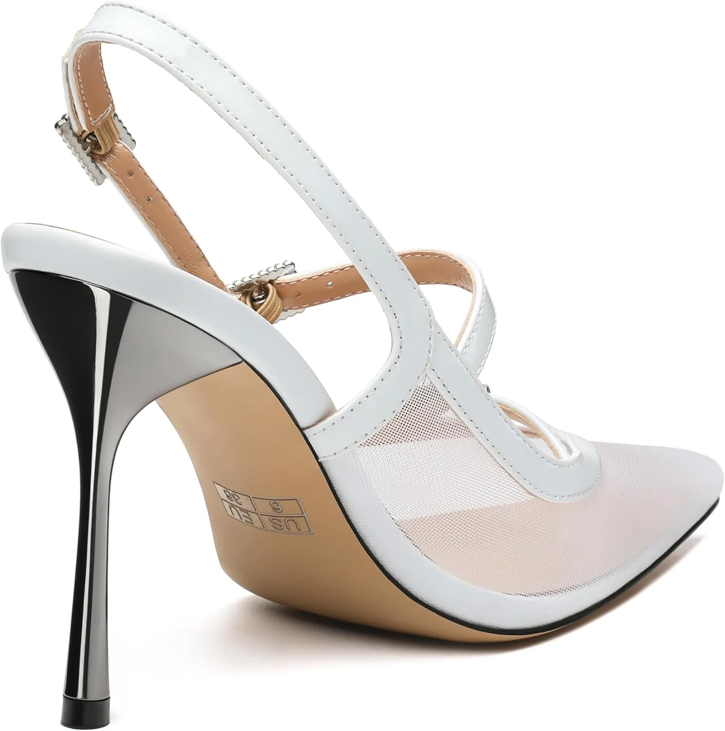Womens Slingback Heels for Women Pointed Toe Closed Porosity Mesh Pumps Slip on Heeled Sandals Party Work Dress Shoes 3.5 Inch