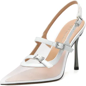 Womens Slingback Heels for Women Pointed Toe Closed Porosity Mesh Pumps Slip on Heeled Sandals Party Work Dress Shoes 3.5 Inch