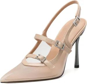 Womens Slingback Heels for Women Pointed Toe Closed Porosity Mesh Pumps Slip on Heeled Sandals Party Work Dress Shoes 3.5 Inch