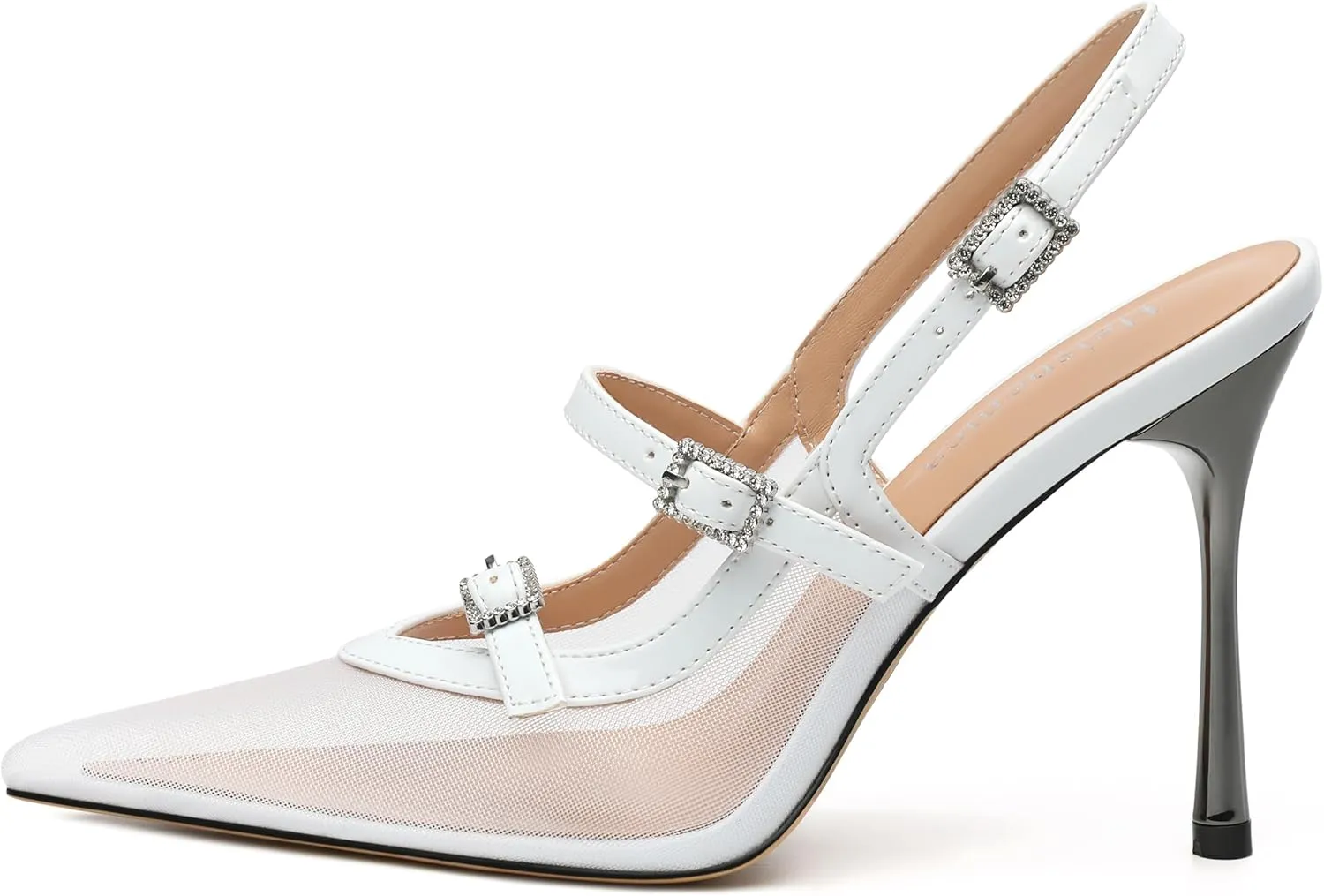 Womens Slingback Heels for Women Pointed Toe Closed Porosity Mesh Pumps Slip on Heeled Sandals Party Work Dress Shoes 3.5 Inch