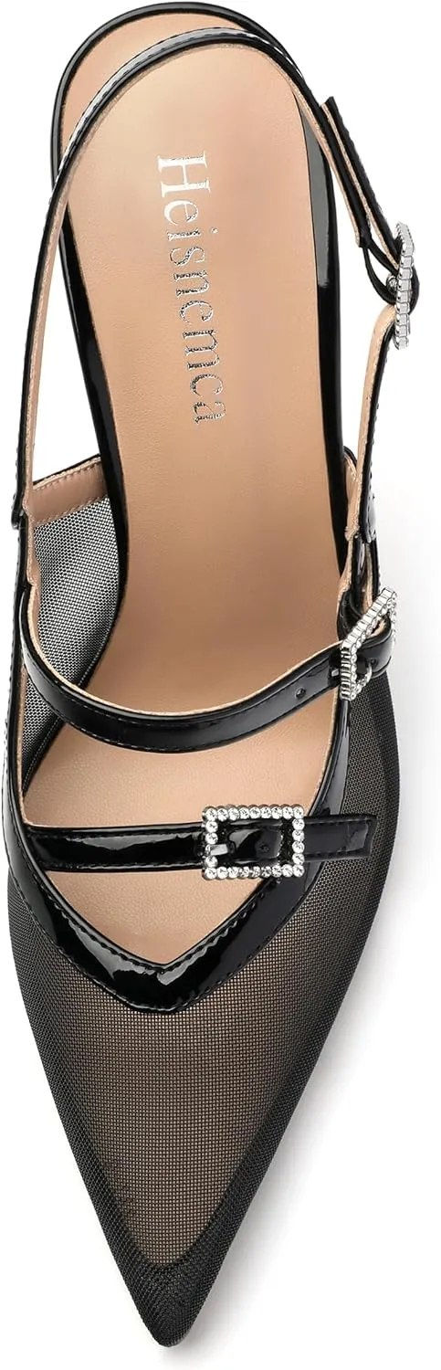 Womens Slingback Heels for Women Pointed Toe Closed Porosity Mesh Pumps Slip on Heeled Sandals Party Work Dress Shoes 3.5 Inch