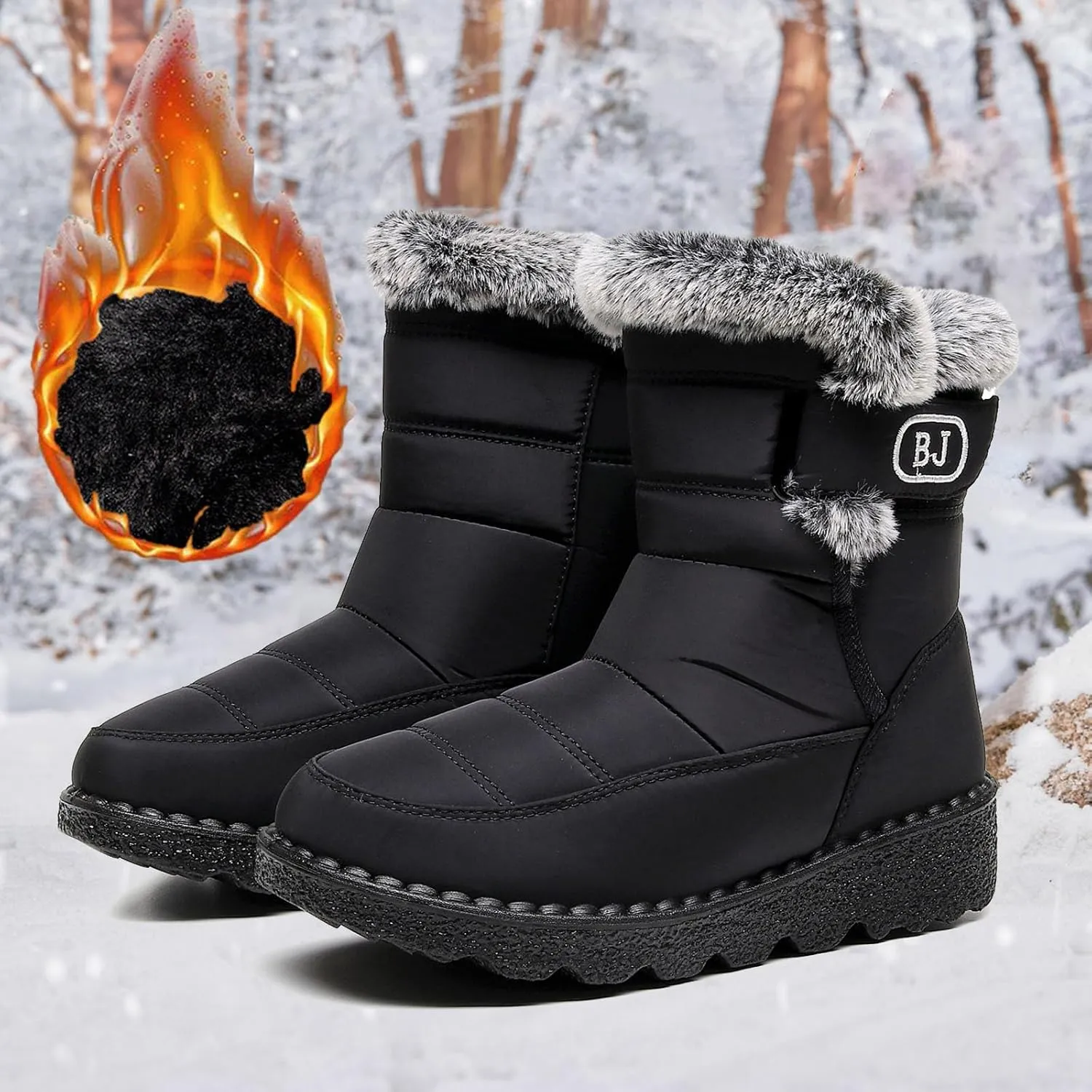 Womens Snow Boots Waterproof Anti-slip Winter Boots Classic Warm Fur Booties Cold Weather Lace Up Ankle Boots Thickening Winter Shoes Walking Hiking Booties