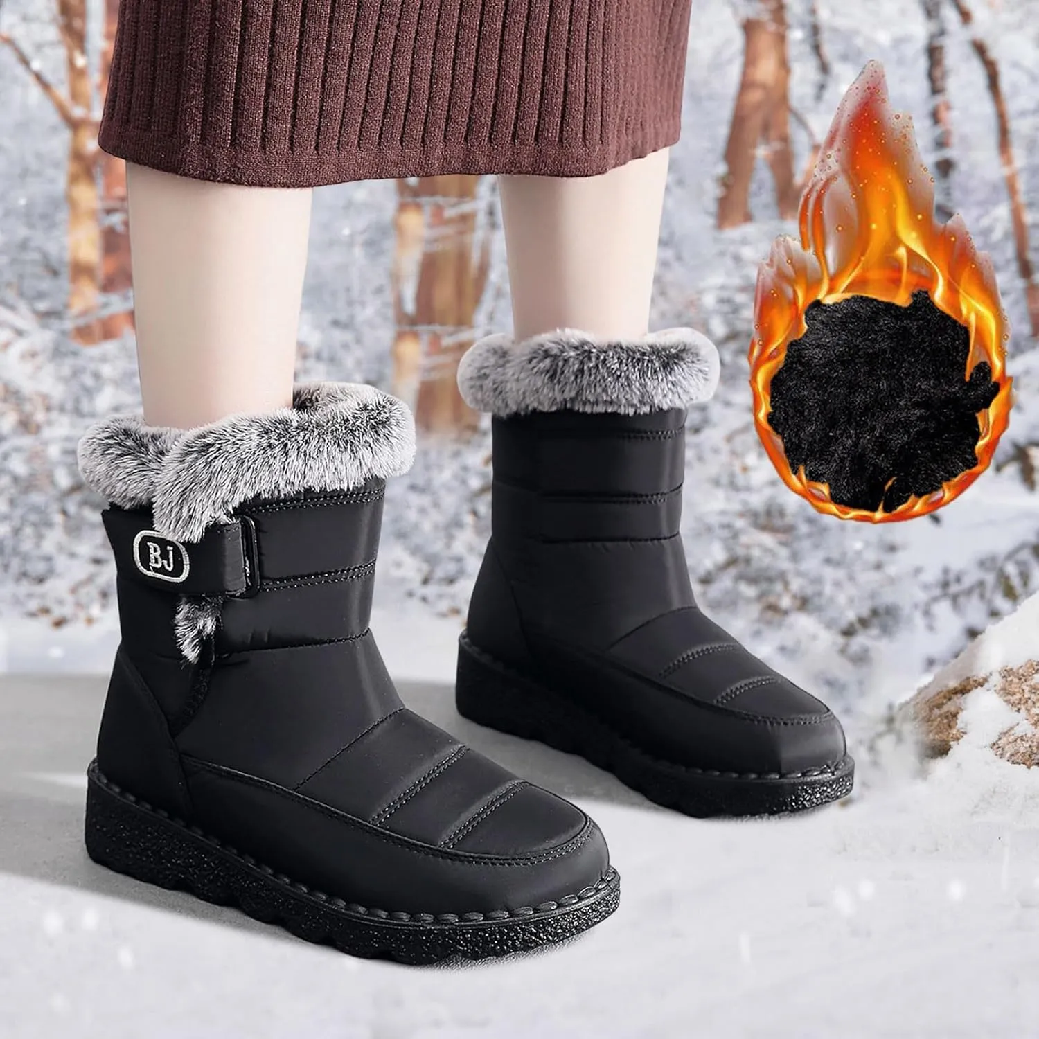 Womens Snow Boots Waterproof Anti-slip Winter Boots Classic Warm Fur Booties Cold Weather Lace Up Ankle Boots Thickening Winter Shoes Walking Hiking Booties