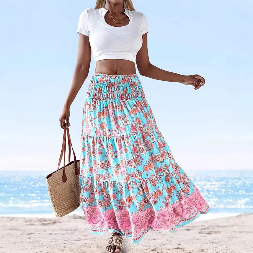Womens Strapless Dress  Cotton Blend  Flared Midi  Floral Print  Convertible Wear