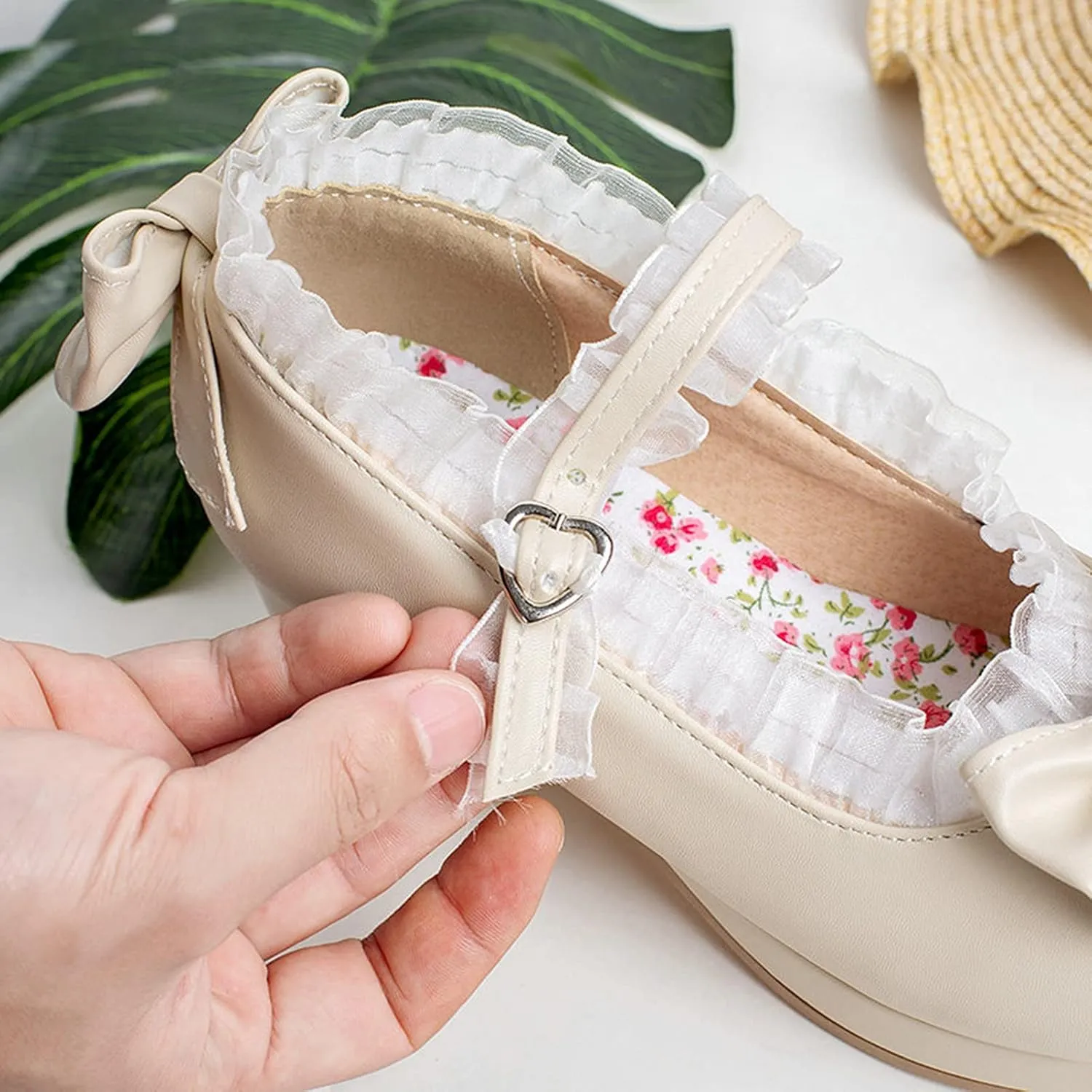 Womens Sweet Bowknot Dress Pumps Ankle Strap Block Mid Heel Round Toe Platform Lolita Mary Jane Shoes