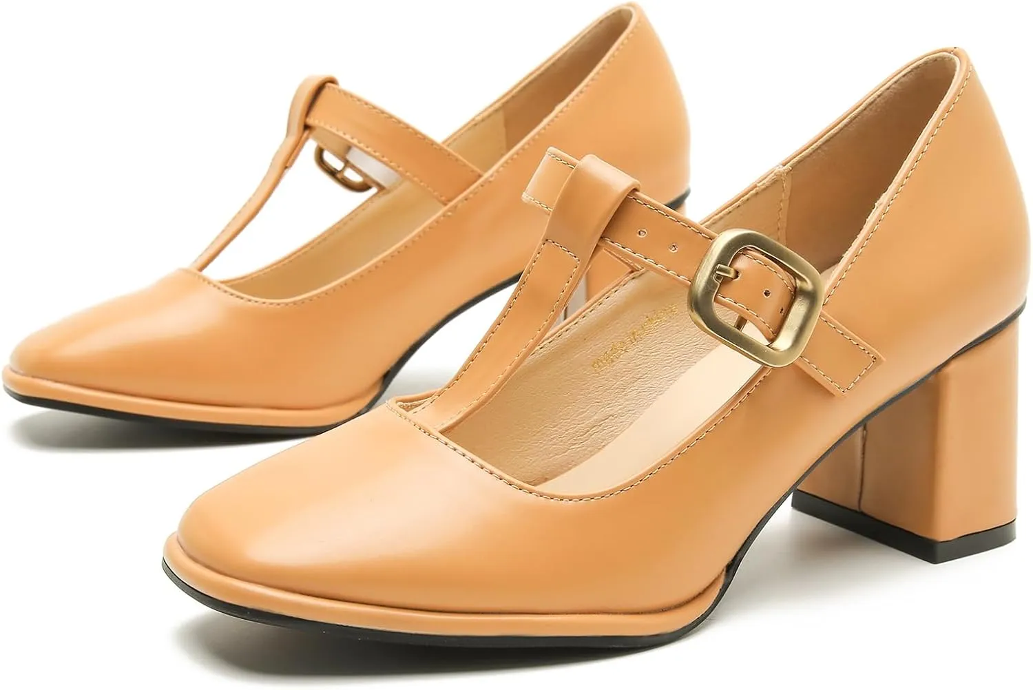 Womens T-Strap Vintage Heels Mary Jane Dress Shoes Block Chunky Heels Office Work Pumps