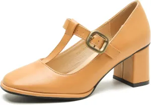 Womens T-Strap Vintage Heels Mary Jane Dress Shoes Block Chunky Heels Office Work Pumps