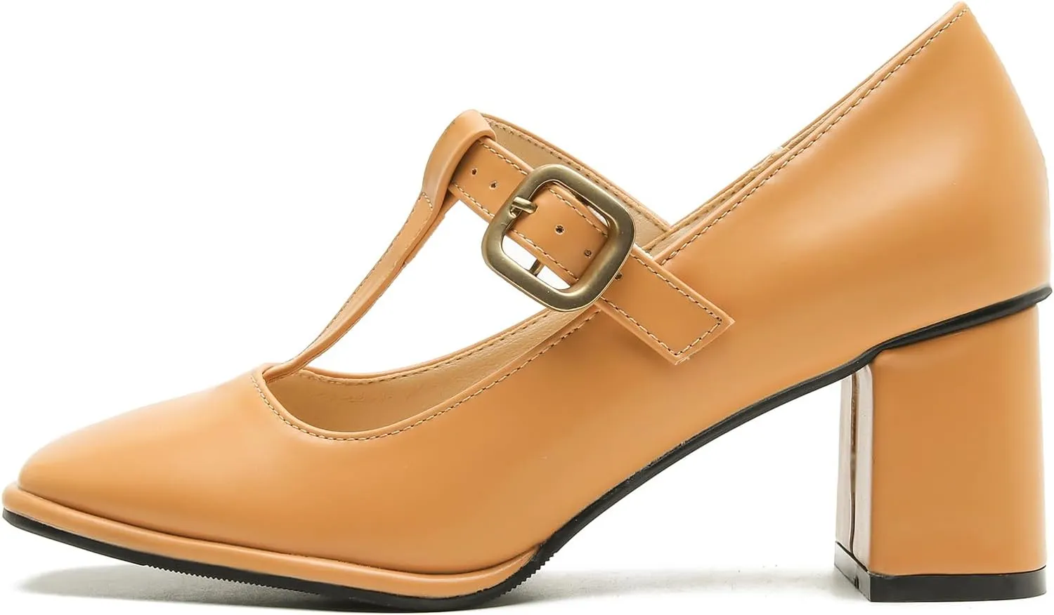 Womens T-Strap Vintage Heels Mary Jane Dress Shoes Block Chunky Heels Office Work Pumps