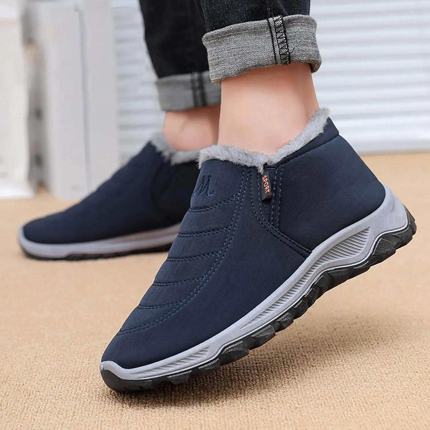 Womens Winter Snow Boots Men Unisex Waterproof Fur Lined Warm Ankle Boots Slip On Outdoor Boot Walking Shoes