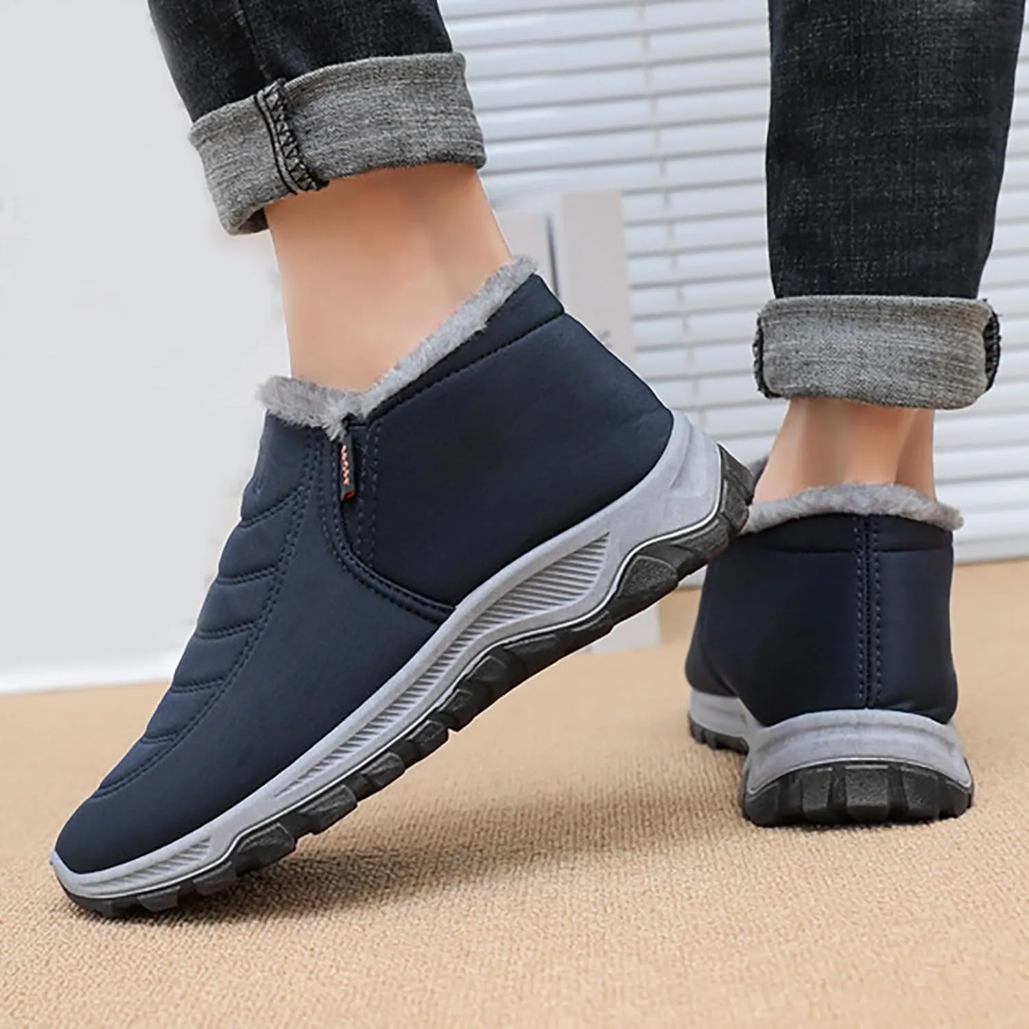 Womens Winter Snow Boots Men Unisex Waterproof Fur Lined Warm Ankle Boots Slip On Outdoor Boot Walking Shoes