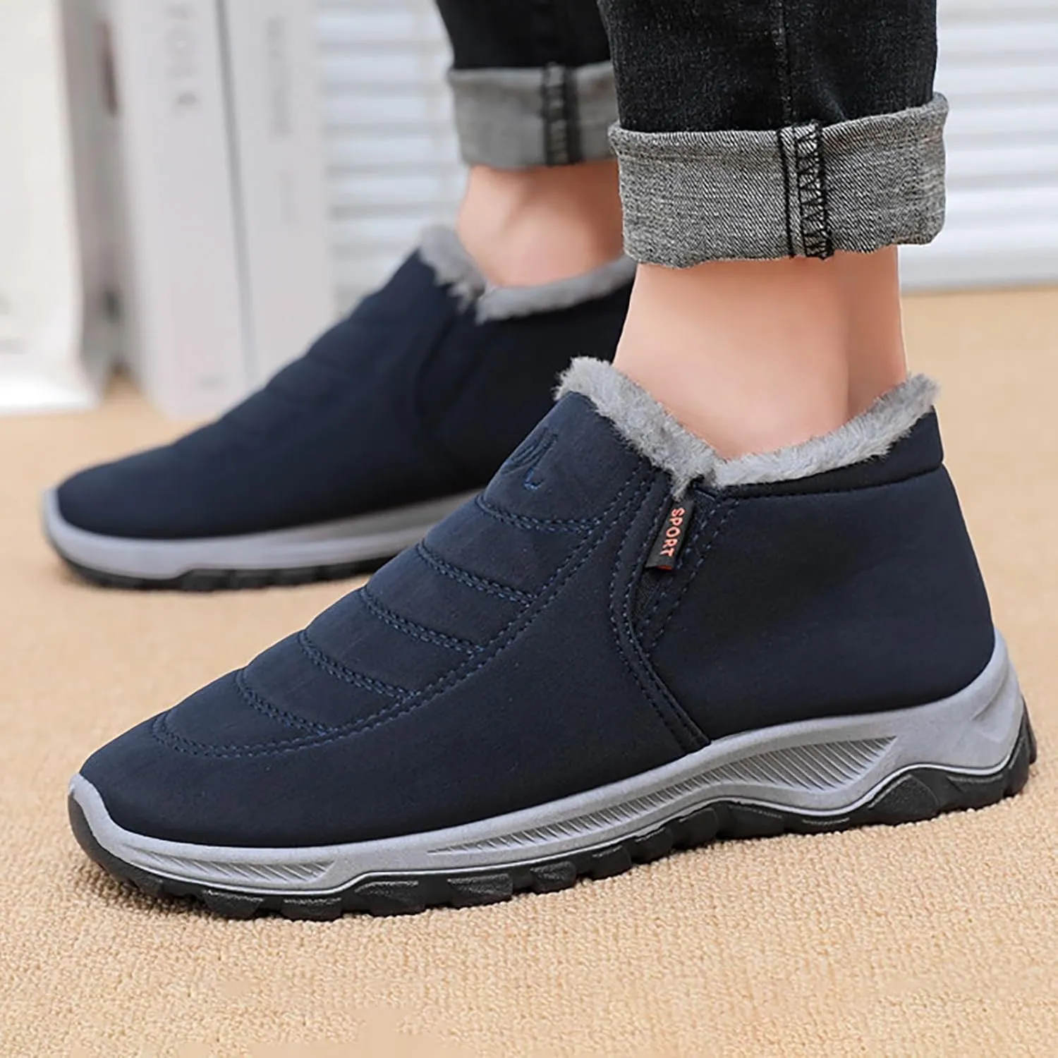 Womens Winter Snow Boots Men Unisex Waterproof Fur Lined Warm Ankle Boots Slip On Outdoor Boot Walking Shoes