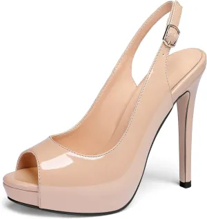 YODEKS Women's Peep Toe High Heel Slingback Pumps Platform Party Dress Shoes