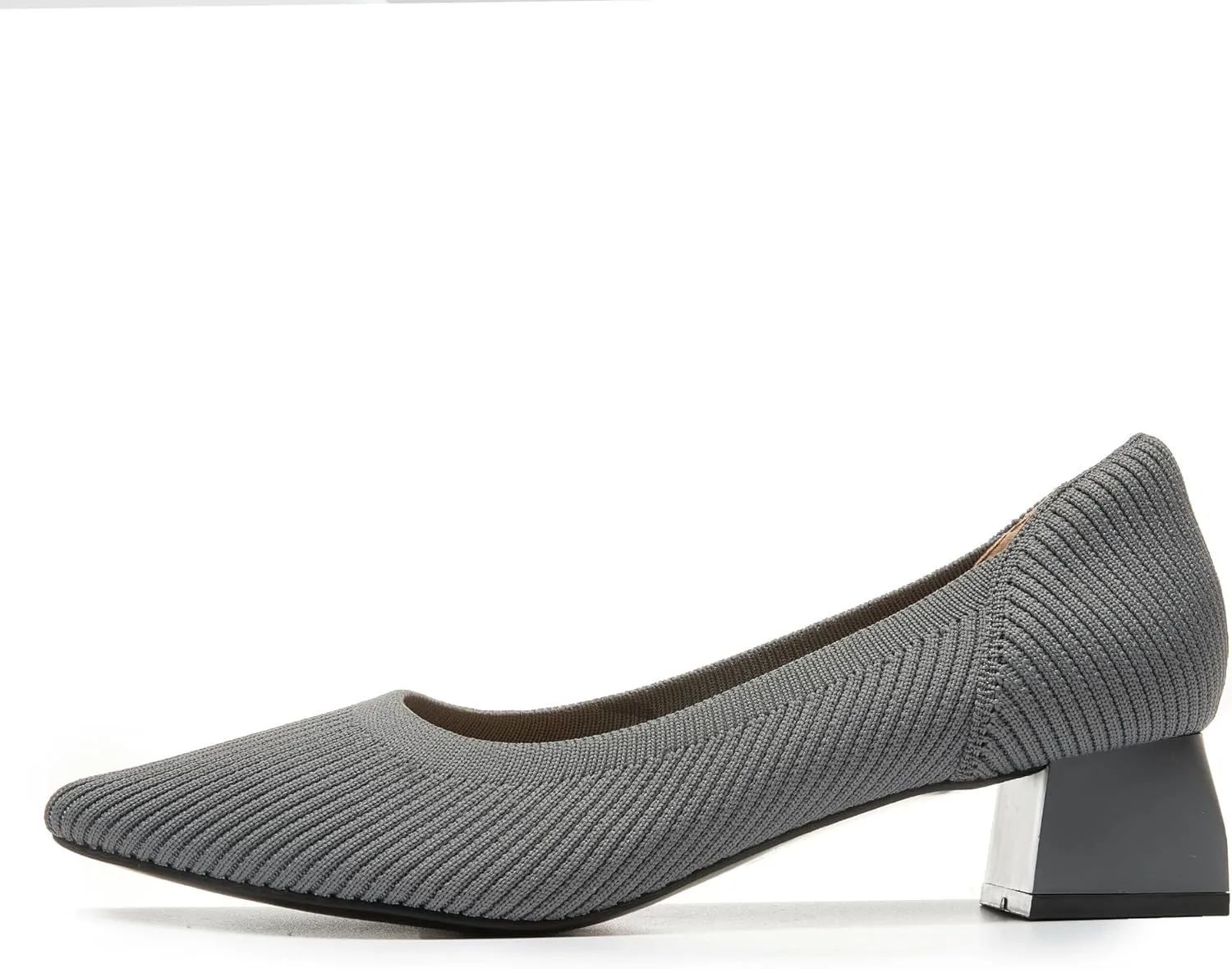 youngshow Women's Pumps Kitten Heels Pointed Toe Knit Slip On Comfortable Casual Formal Dress Shoes