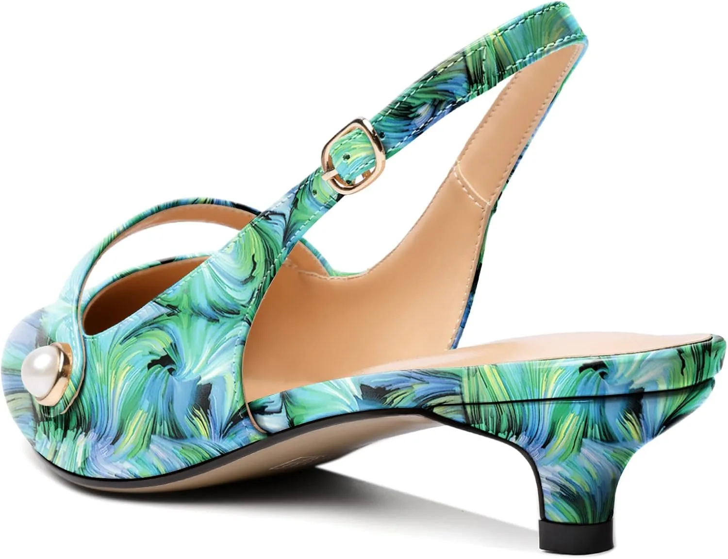 Zamikoo Kitten Heels for Women with Pearl Strap, Low Heel Slingback Sandals, Pointed Toe Dress Pumps Shoes for Work Office Casual 1.5 Inches