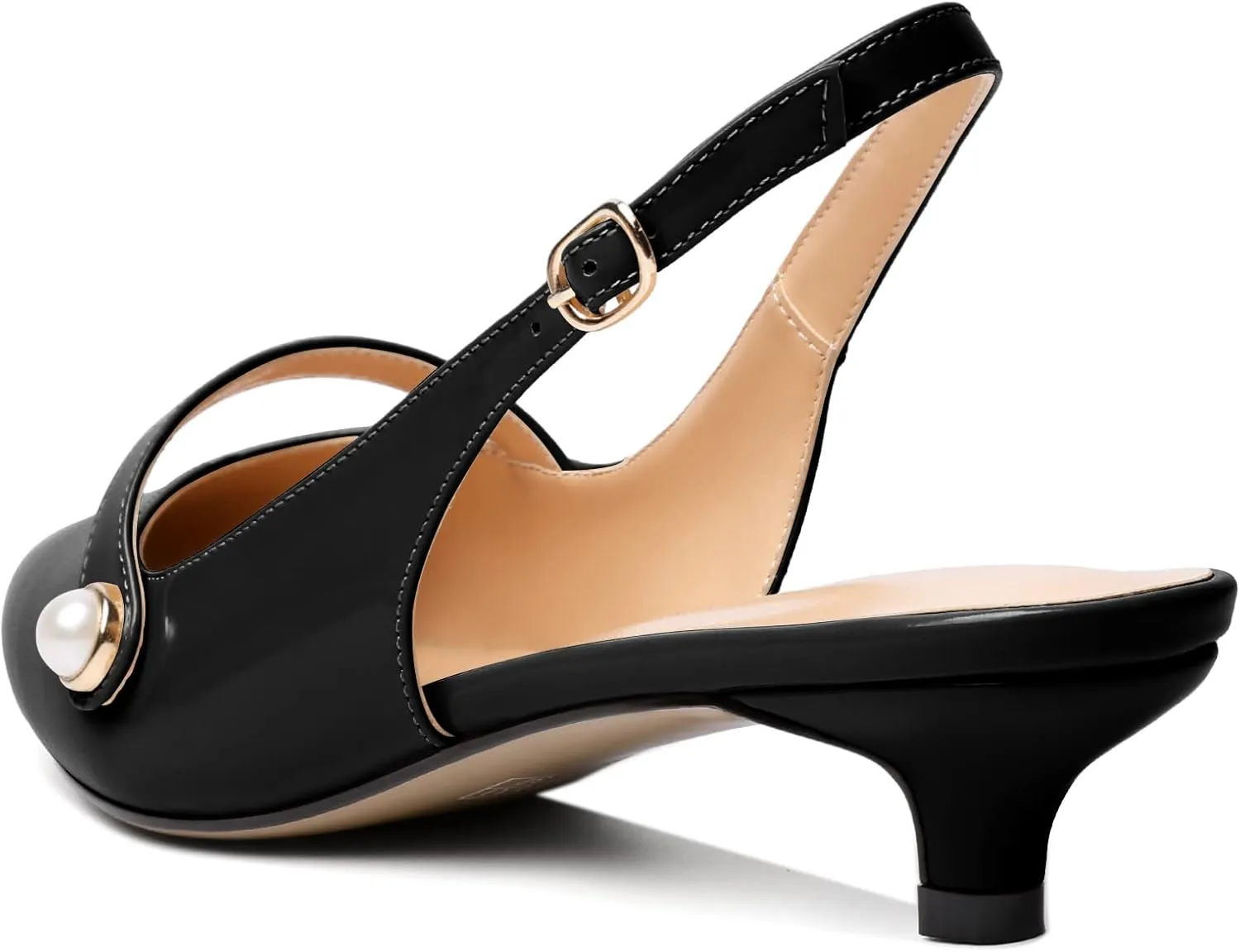 Zamikoo Kitten Heels for Women with Pearl Strap, Low Heel Slingback Sandals, Pointed Toe Dress Pumps Shoes for Work Office Casual 1.5 Inches
