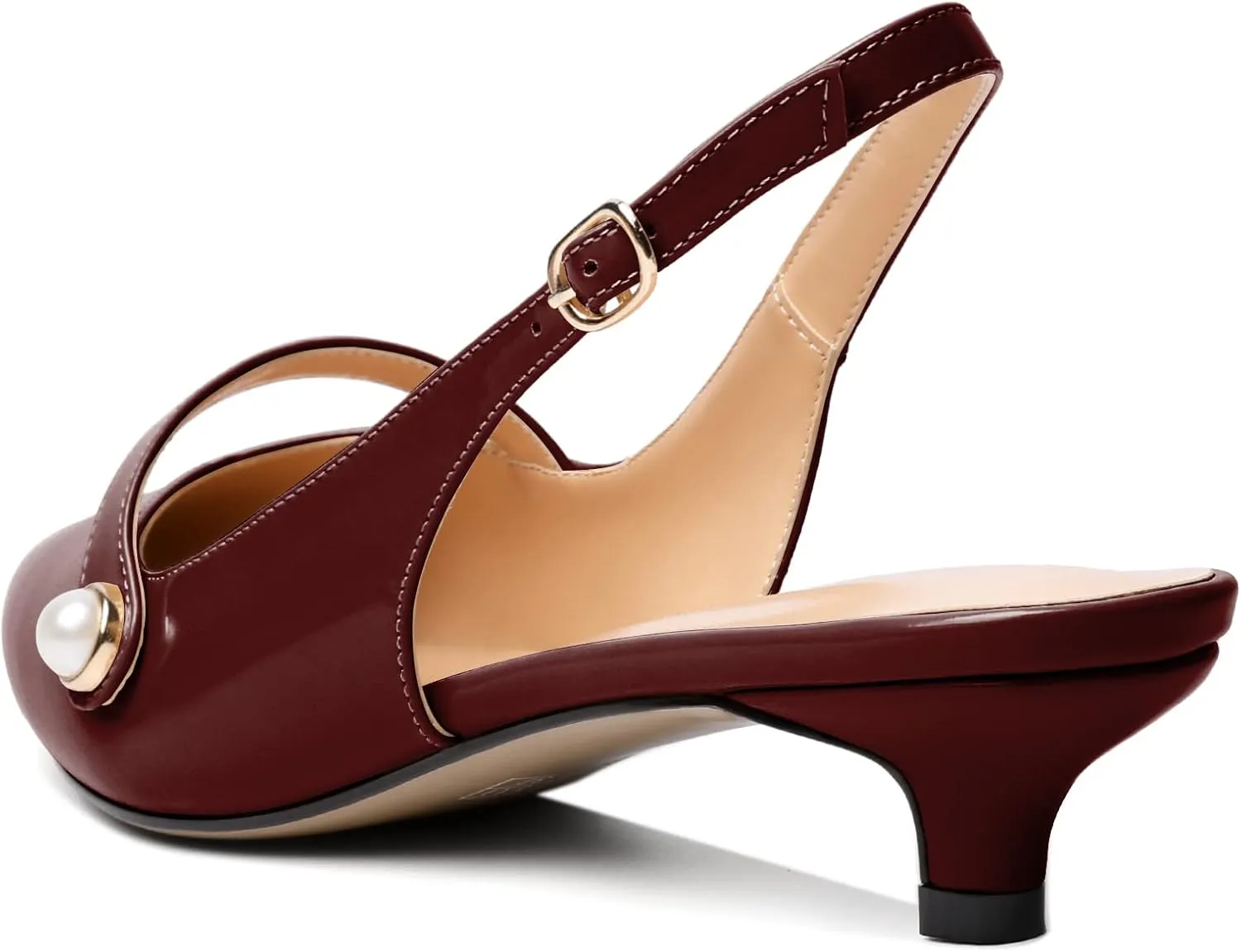Zamikoo Kitten Heels for Women with Pearl Strap, Low Heel Slingback Sandals, Pointed Toe Dress Pumps Shoes for Work Office Casual 1.5 Inches