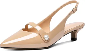 Zamikoo Kitten Heels for Women with Pearl Strap, Low Heel Slingback Sandals, Pointed Toe Dress Pumps Shoes for Work Office Casual 1.5 Inches