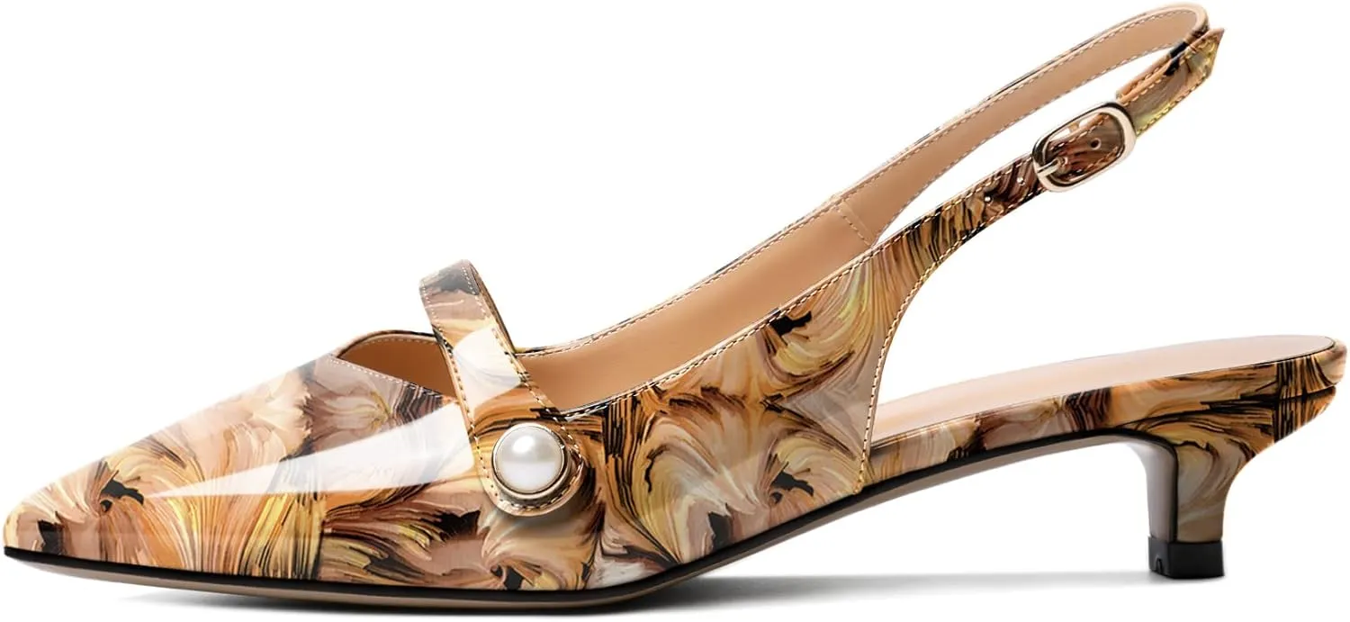 Zamikoo Kitten Heels for Women with Pearl Strap, Low Heel Slingback Sandals, Pointed Toe Dress Pumps Shoes for Work Office Casual 1.5 Inches