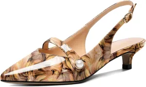 Zamikoo Kitten Heels for Women with Pearl Strap, Low Heel Slingback Sandals, Pointed Toe Dress Pumps Shoes for Work Office Casual 1.5 Inches