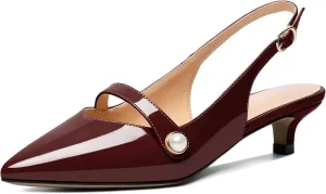 Zamikoo Kitten Heels for Women with Pearl Strap, Low Heel Slingback Sandals, Pointed Toe Dress Pumps Shoes for Work Office Casual 1.5 Inches