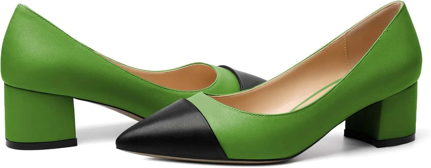 Zamikoo Women's Block Heel Pumps, Pointed Toe Slip on Classic Chunky Low Heel Cap Toe Dress Shoes for Office Wedding Work Evening 2 Inches