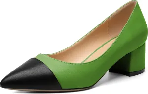 Zamikoo Women's Block Heel Pumps, Pointed Toe Slip on Classic Chunky Low Heel Cap Toe Dress Shoes for Office Wedding Work Evening 2 Inches