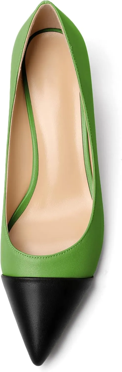 Zamikoo Women's Block Heel Pumps, Pointed Toe Slip on Classic Chunky Low Heel Cap Toe Dress Shoes for Office Wedding Work Evening 2 Inches