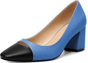 Zamikoo Women's Block Mid Heel Pumps Square Toe Slip-on Chunky Heels Ladies Work Office Dress Shoes 2.5 Inch