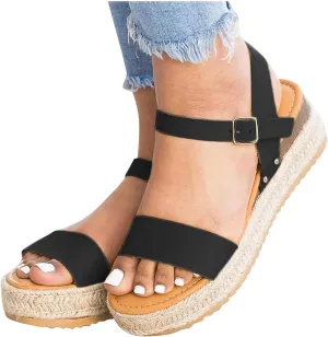 ZBYY Womens Open Toe Casual Ankle Strap Sandals Buckle Espadrilles Flatform Wedge Casual Sandals Comfort Dress Shoes
