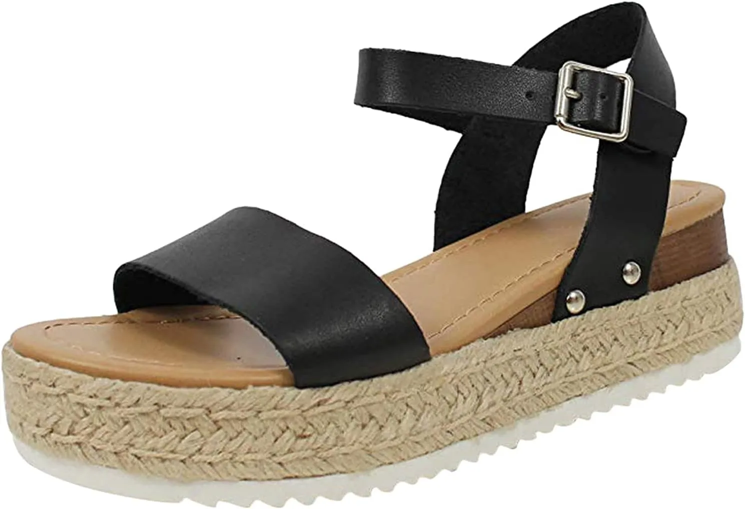 ZBYY Womens Open Toe Casual Ankle Strap Sandals Buckle Espadrilles Flatform Wedge Casual Sandals Comfort Dress Shoes